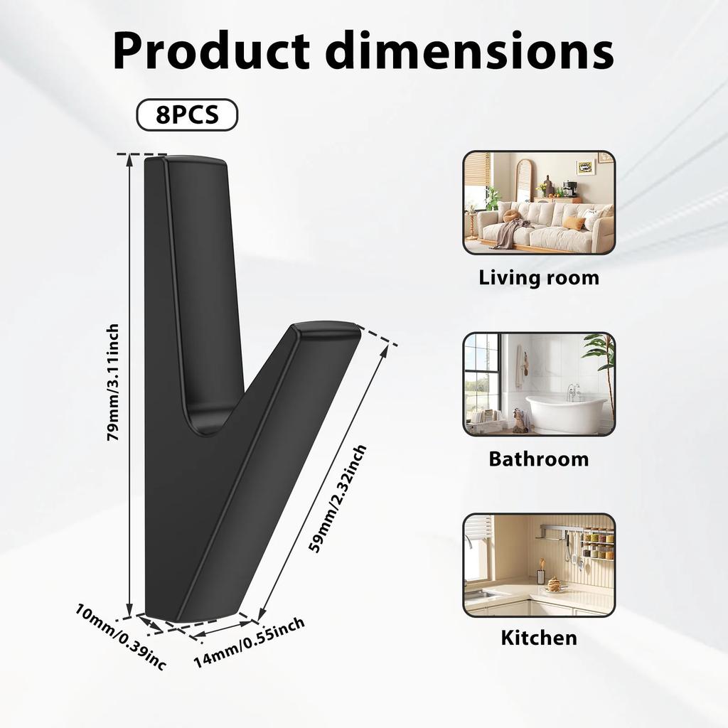 8 Pcs Wall Hooks Zinc Alloy Towel Hooks Bathroom Accessories Coat Hooks Towel Hook Multipurpose Robe Hooks for Key Hat Bag Home