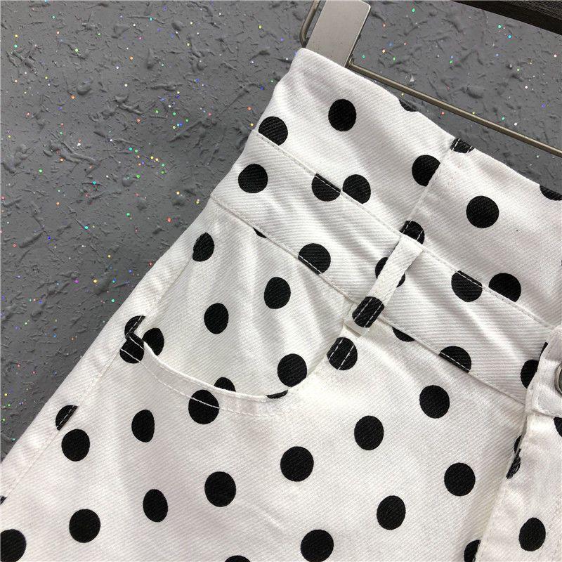 2025 Spring/Summer Women's Polka Dot High Waist Denim Shorts - Trendy Hong Kong Style, Washed Cotton, Wide Leg Fit