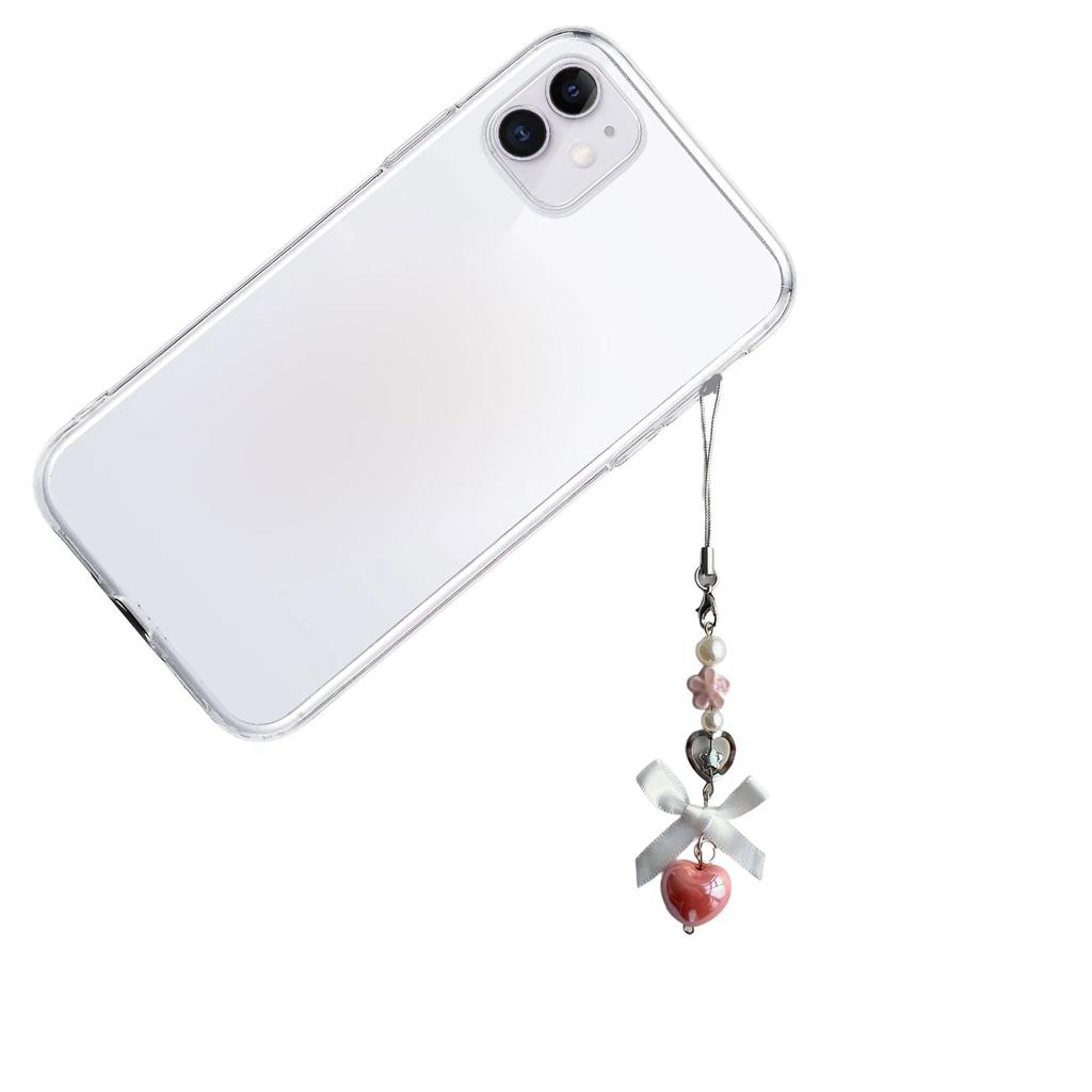 Handmade Heart Pendant Keychain Exquisite Bowknot Beaded Phone Chain Flower Charm Phone Lanyard Women Bag Accessory