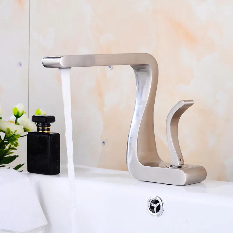 KEMAIDI White Gold Brass Bathroom Sink Faucet Single Handle Bathroom Faucets Hot Cold Mixer Tap Deck Mounted Z Shape Style