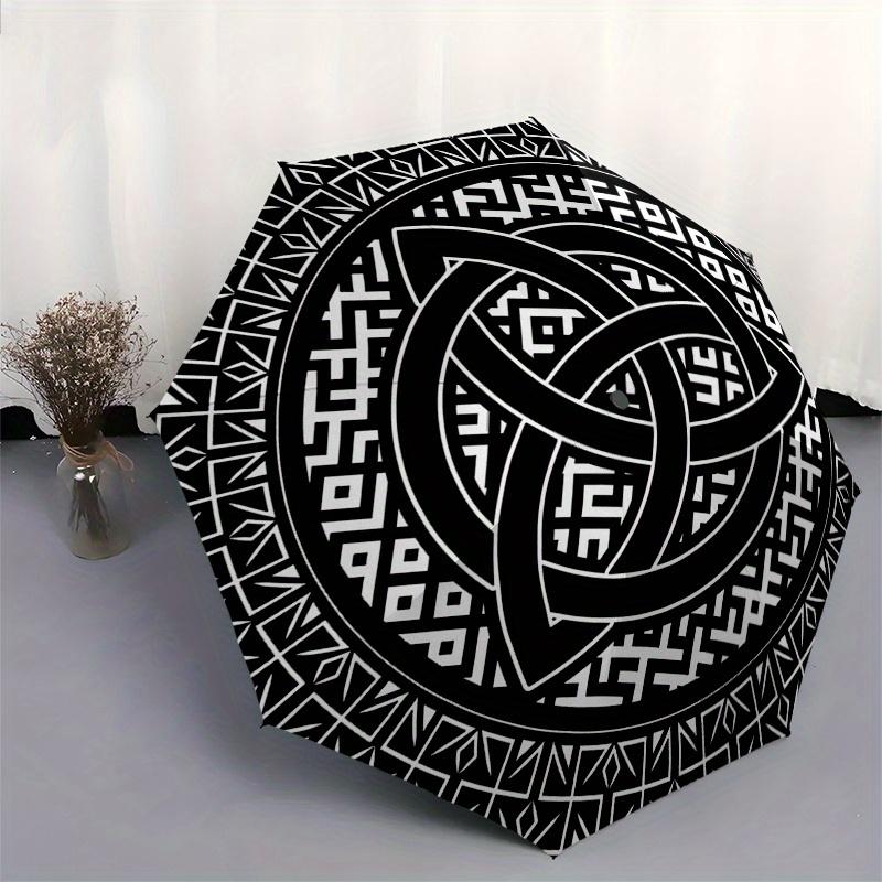 Keltischer Knotenkreis - Triquetra Symbol Regenschirm, Tragbarer 3-Fach-Regenschirm für Männer & Frauen, Weihnachtsgeschenk ES