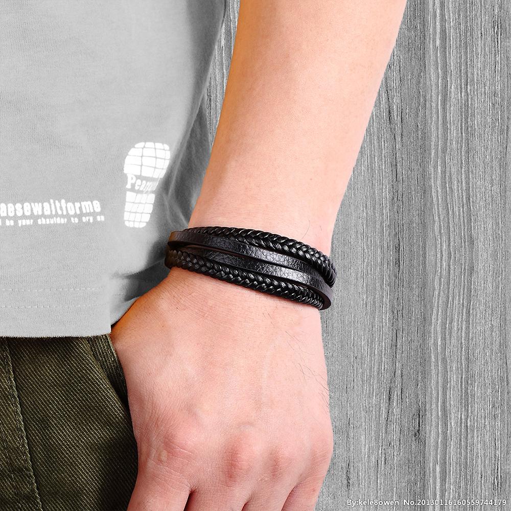 Bracciali alla moda in vera pelle da uomo Bracciali in corda intrecciata multistrato in acciaio inossidabile per gioielli da uomo e donna