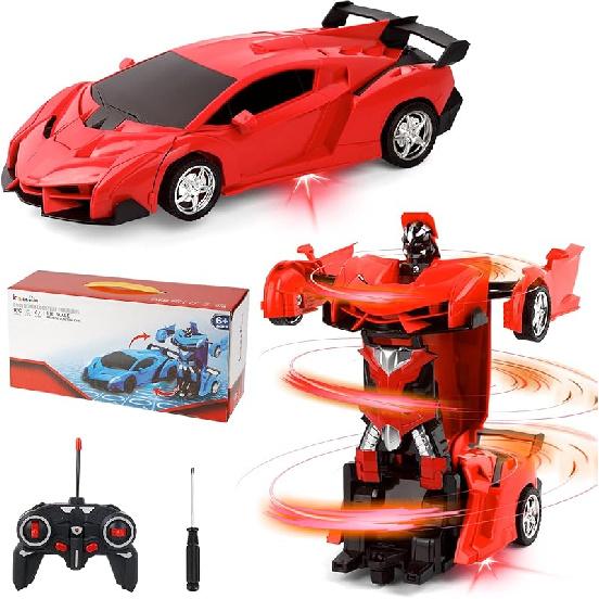 Kizeefun Remote Control Car, Rechargeable Transformable Remote Control Car for Boys and Girls with Flashing Lights and 360°Rotation, RC Stunt Car