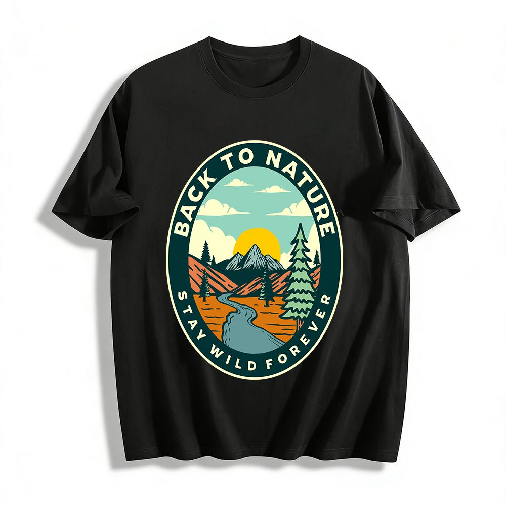 Back To Nature Graphic Tee Stay Wild Outdoor Casual Top Pure cotton T-shirt XXS