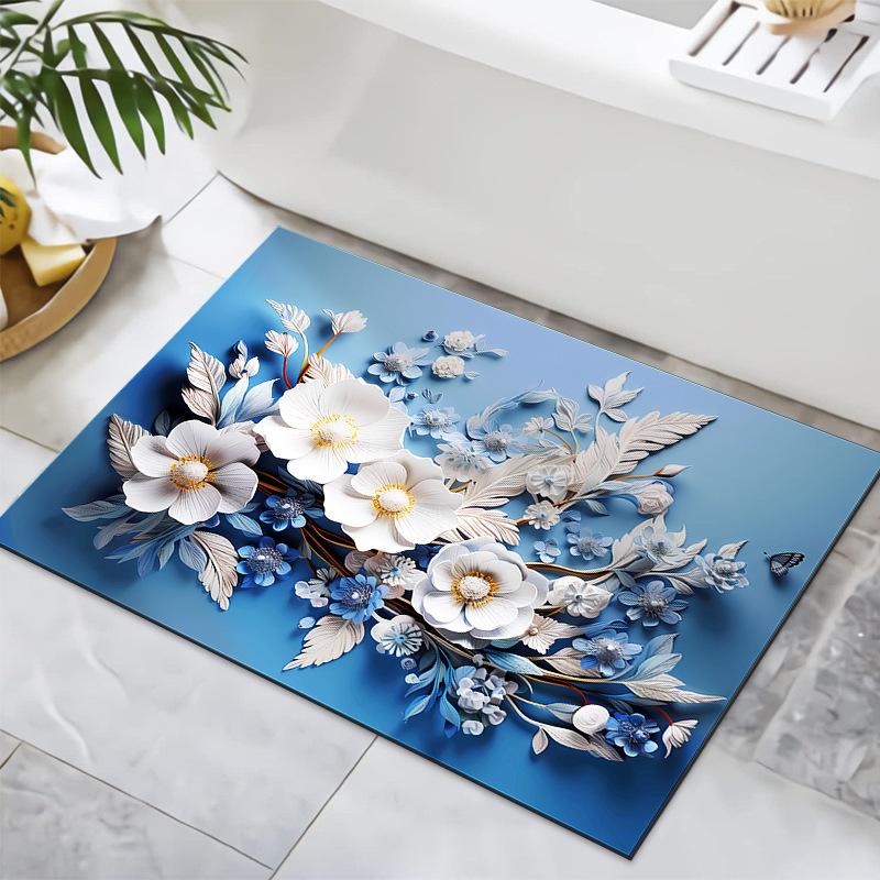 3D Visual Flower Diatom Mud Floor Mat Bathroom Floor Mat Entrance Door Mat Bathroom Absorbent Foot Mat