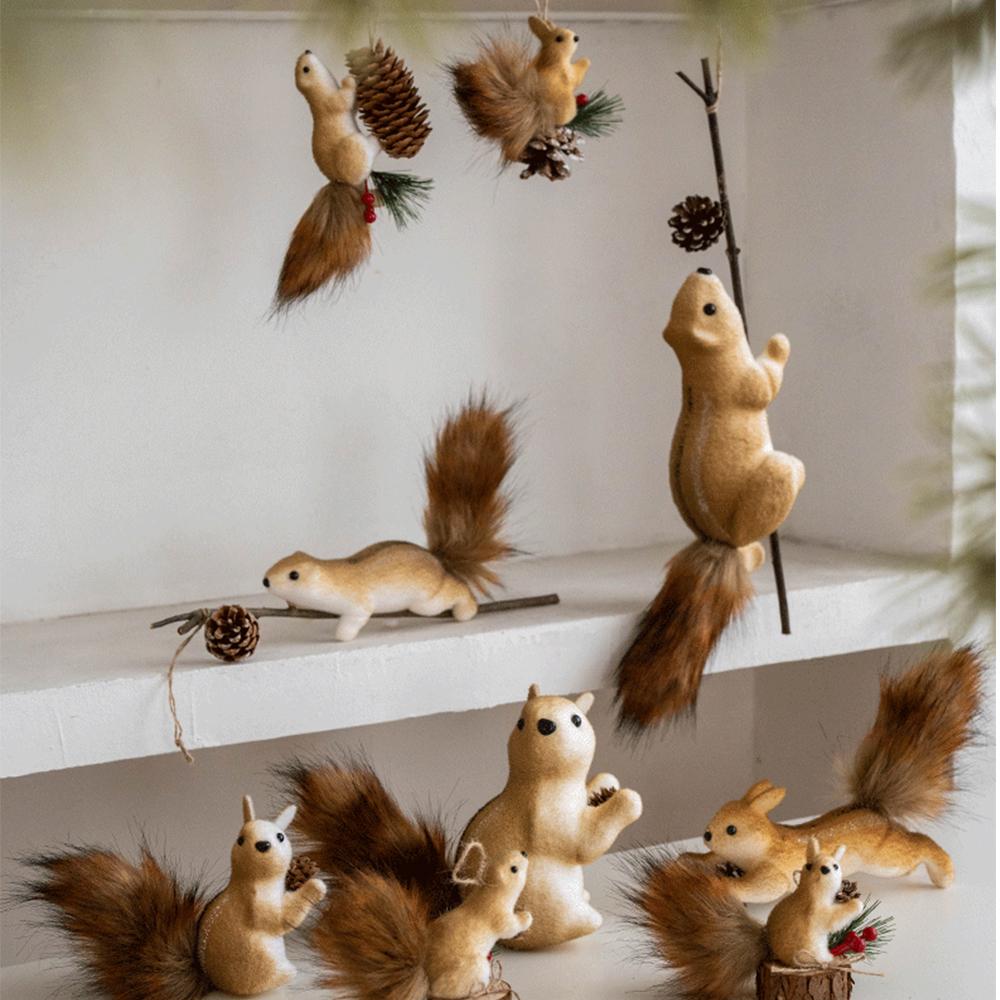 Luxury Christmas Tree Decoration Simulation Squirrel Pendant Home Xmas Tree Creative Different Forms Simulated Squirrels Decors