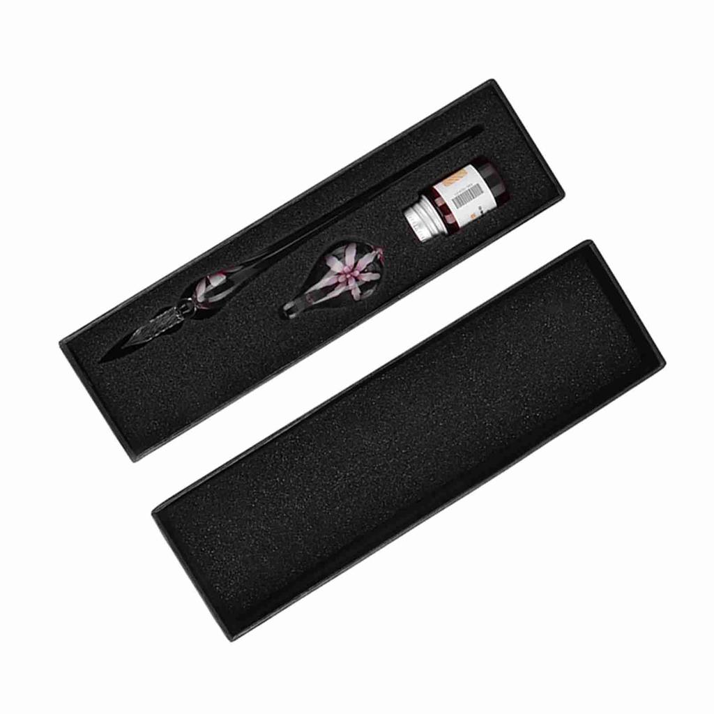 Retro   Elegant Flower Glass Dip Pen Signature Ink Fountain Pen with Ink Penholder Pink