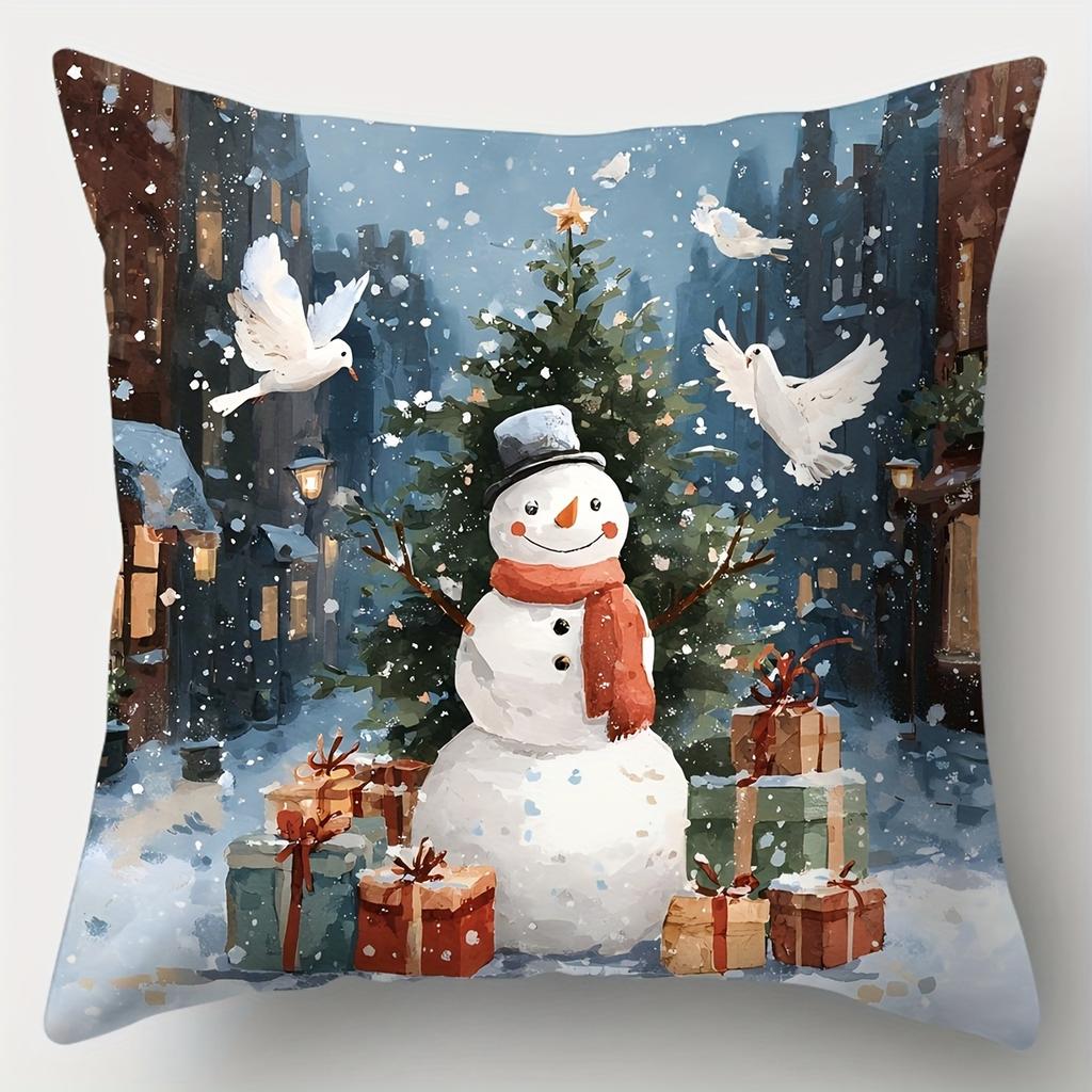 4Pcs Set, Christmas Pillowcase, Santa Claus, Christmas Tree, Snowman Pillowcase, 17.7" X 17.7", Printed On One Side, Christmas