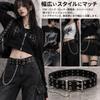Studded Belt, Black, with Chain, Double Pin, Rock Design, Y2K, Punk, Street Style, Unique, Unisex, Accent Belt