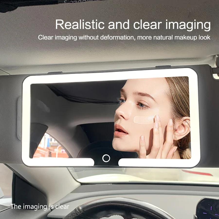 

LED Car Vanity Mirror Rechargeable Sun Visor Makeup Mirror HD Dimmable Touch Screen 3 Light Modes Auto Interior Mirror чёрный