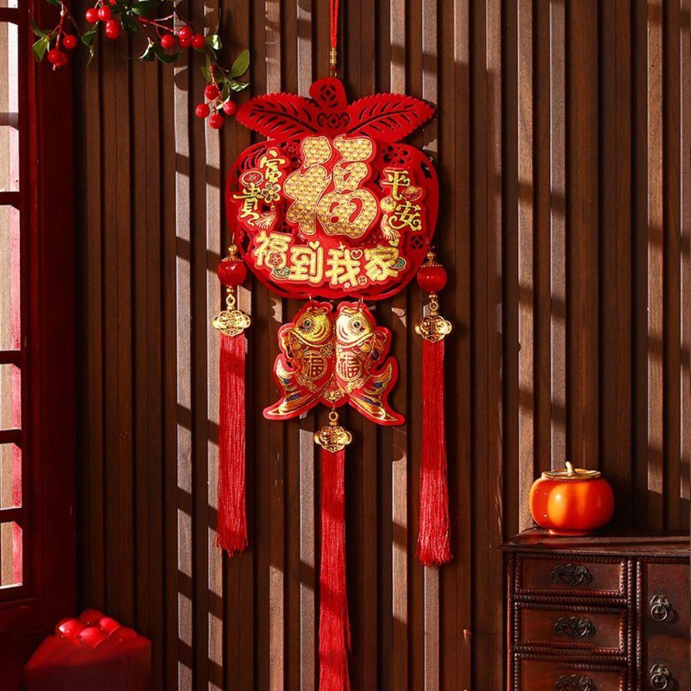 Flocking Fu Character Spring Festival Hanging Pendant With Tassels Hanging Ornament Fu Character Pendant Door Wall Ornament