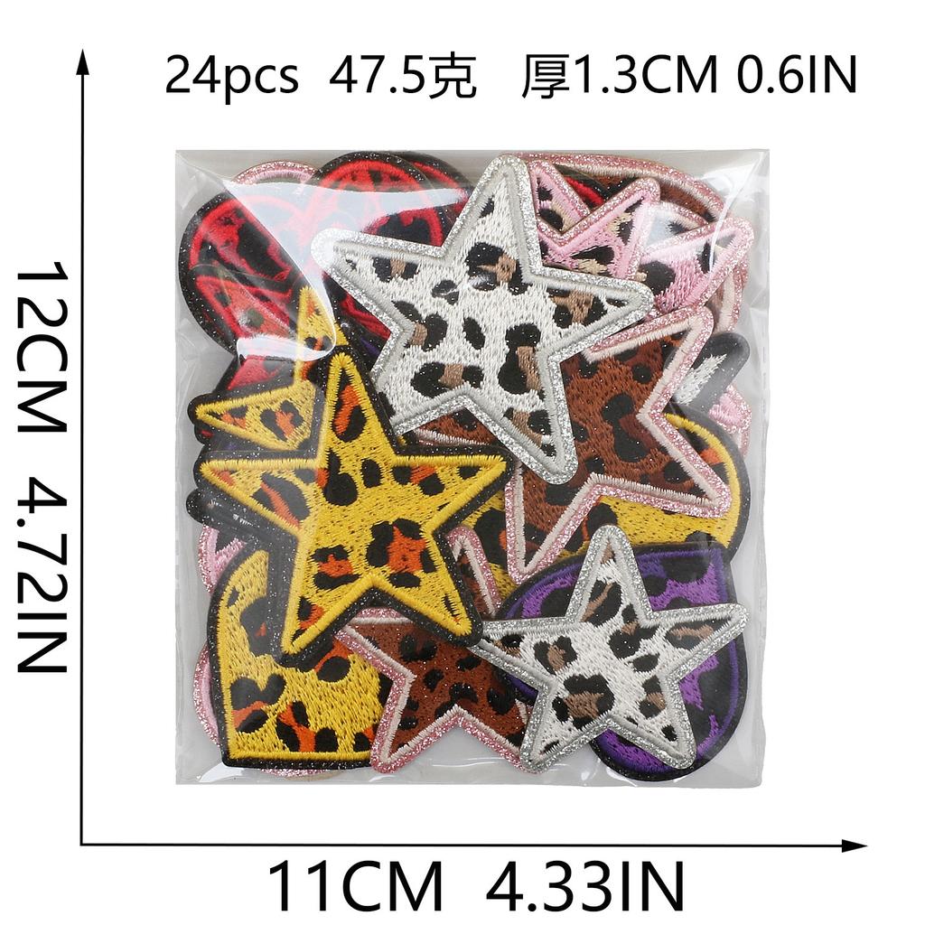 Leopard Print Embroidery Cloth Sticker Grit Leather Five-Pointed Star Patch Sticker Bag With Color Pattern Computer Embroidery Label