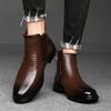 High Quality Genuine Leather Chelsea Men's Boots Pointed Low Heel Brand Men's Boots Show Business Formal High Top Leather Shoes