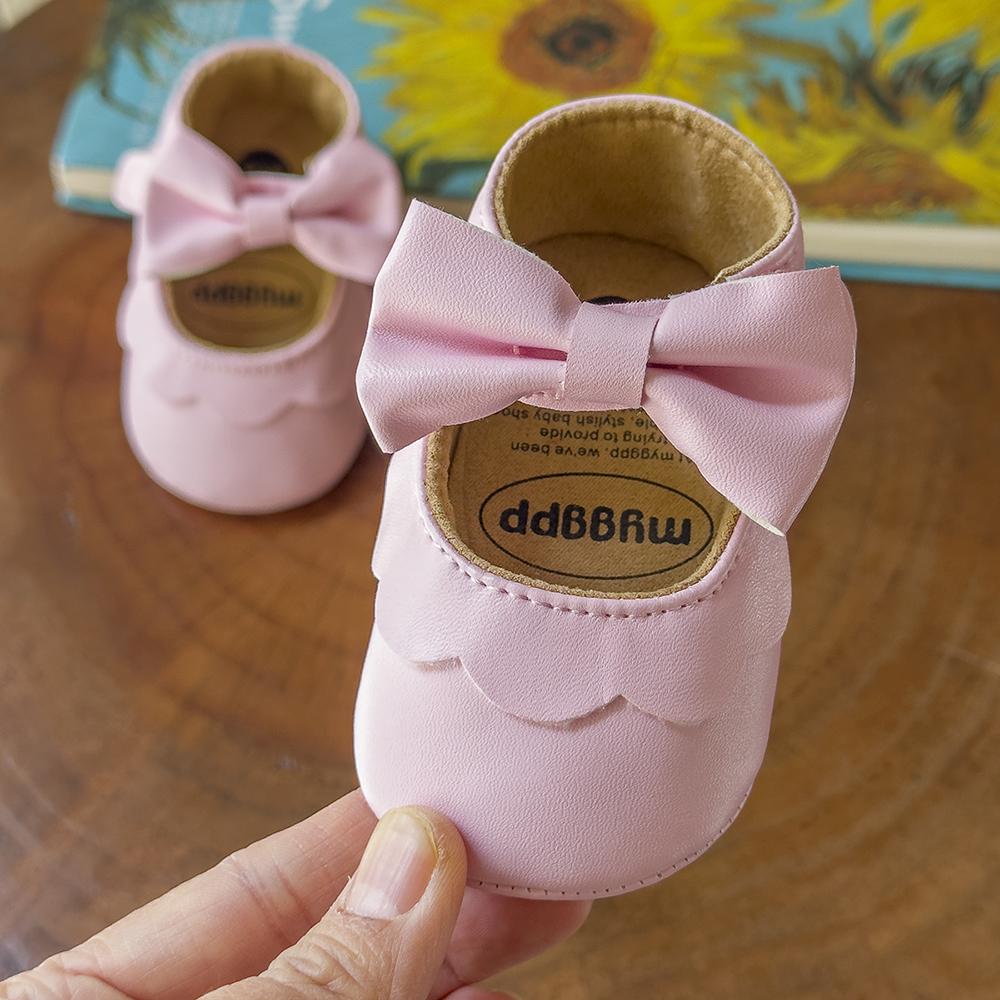 Baby Casual Shoes Infant Toddler Bowknot Non-slip Rubber Soft-Sole Flat PU First Walker Newborn Bow Decor Mary Janes