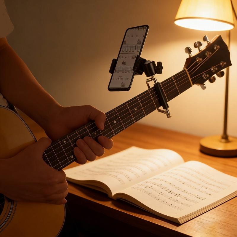 Guitar Phone Holder Stand Sliding Capo for Tuning Tone of Electric Guitar, Acoustic Guitar, Ukulele, Mandolin, Banjo