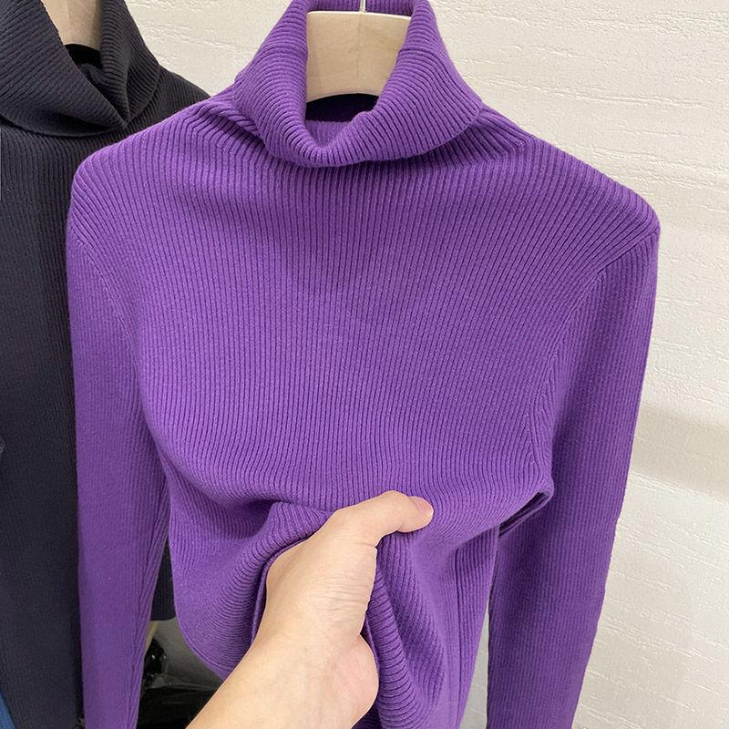 Kvinner Rullekragenser Høst Kvinner Høy Hals Strikket Genser Mote Overdeler Svart Hvit Langermet Slim Strikk Kvinner Basis Topper Klær