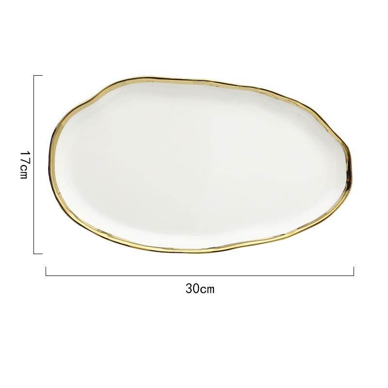 Nordic Golden Stroke Ceramic Plate Light Luxury Black White Pasta Steak Dinner Plates Dessert Dishes Soup Bowls Home Tableware