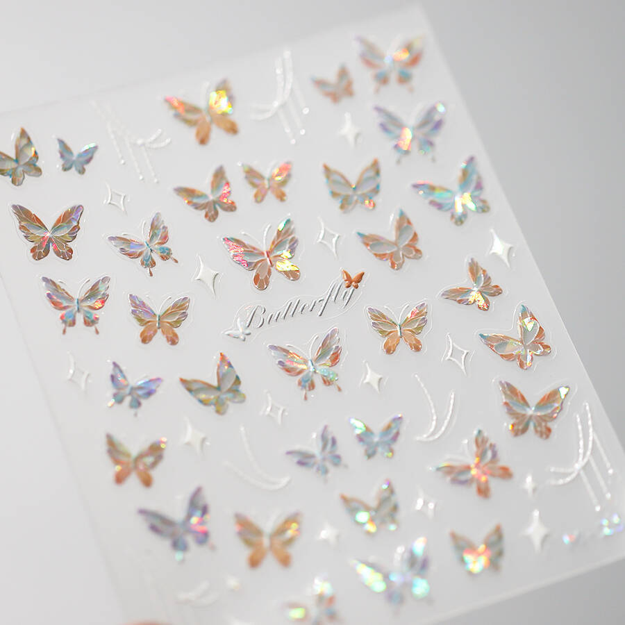 1Pcs 5D Embossed Aurora Butterfly Nail Art Stickers Self Adhesive Decals For Nails Decoration DIY 3D Acrylic Nail Supplies Parts