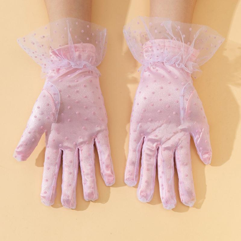 Mode Punkt Elastische Spitze Handschuhe Etikette Geburtstagsparty Tanzkleid Handschuhe Kurz Braut Hochzeit Rosa Netz Handschuhe