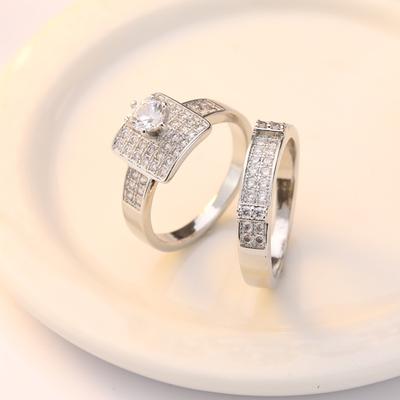 Anel Diamante Completo Oito Corações Oito Flechas Simulação Diamante Anel Feminino Zircônia Cravejada Conjunto de Noivado Anel Anel