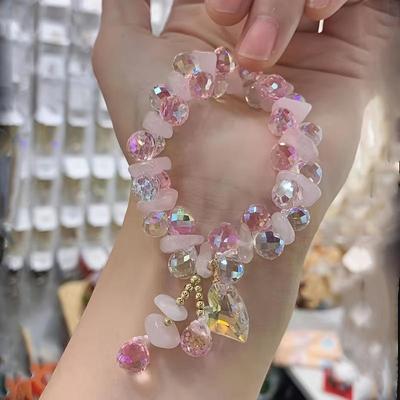 Elegant Synthetic Crystal Bracelet with Heart Pendant, Sparkling Luxury Design, Non-plated Artificial Crystal, Perfect for Daily and Party Wear.