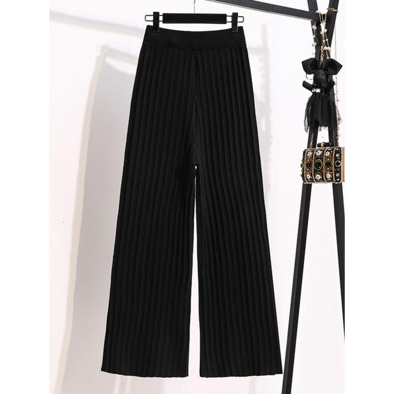 Plus Size Women's Clothing Spring & Fall New Arrival Student Black High Waist Shoelace Wool Loose Knitting Casual Straight-Leg Loose Pants Tide