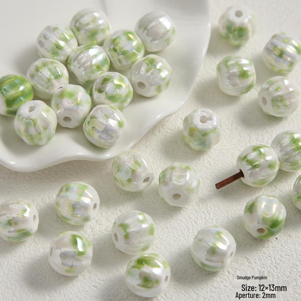 Handmade Cute Flower & Heart Green Ceramic Beads for DIY Jewelry