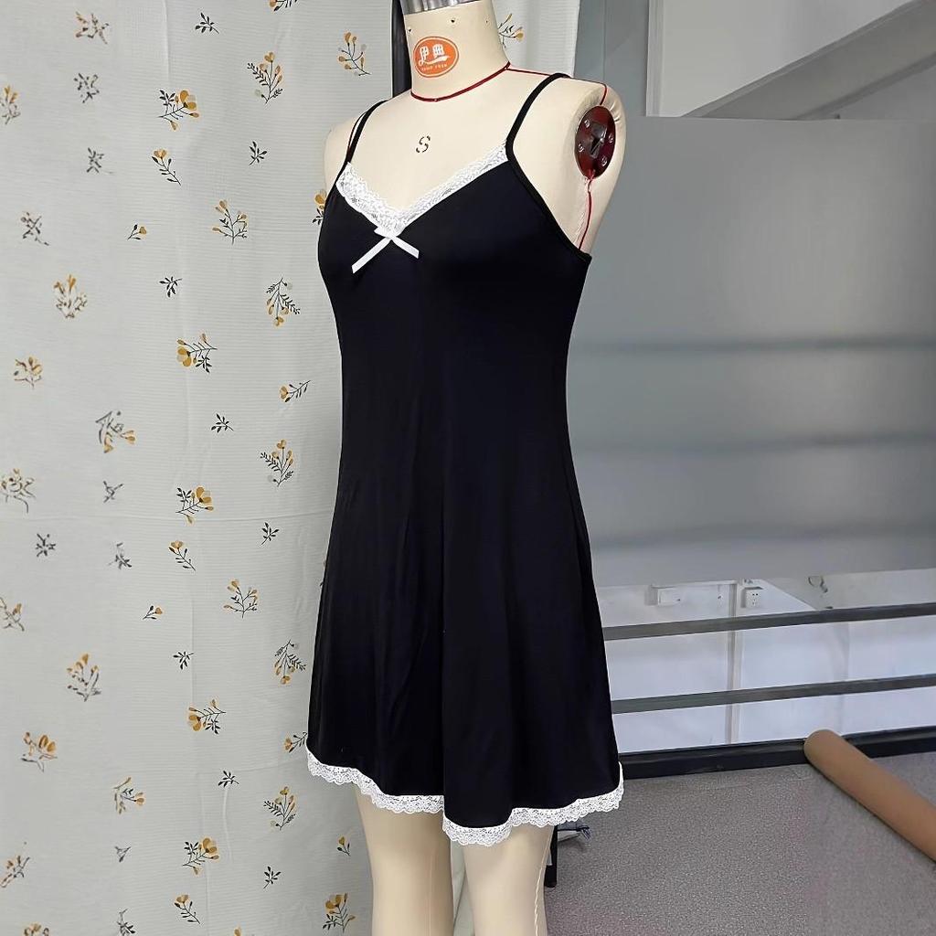Cross-border Lace Trim Sleeveless Backless Short Slip Nightgown for Women