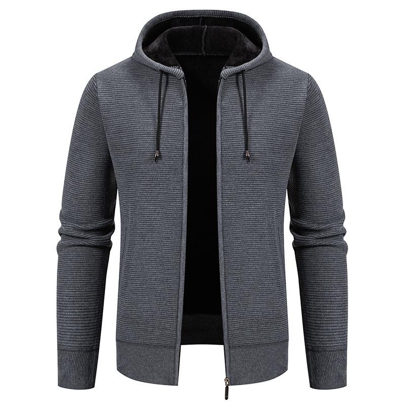 Men S Solid Color Hooded Fleece Knit Cardigan Autumn Winter Casual Coat