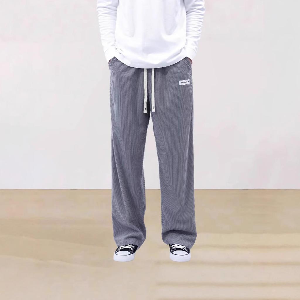 New solid color lace-up sweatpants simple straight men's casual pants corduroy ruffian handsome high-end wide-leg trousers