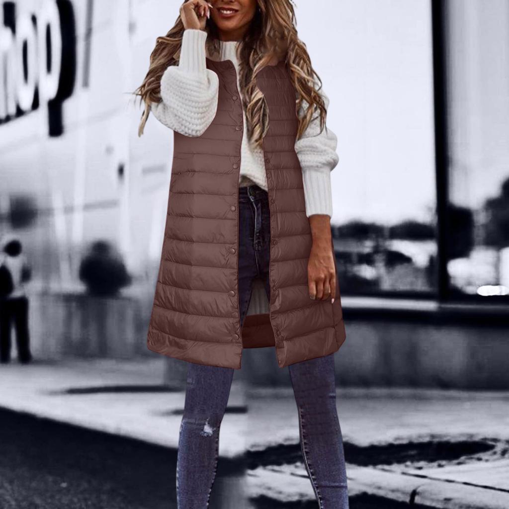 Fashionable Women's Long Down Vest Women's Casual Sleeveless Hooded Down Vest Jacket