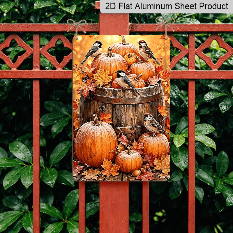 2D Flat, 1pc Thanksgiving Pumpkin Bird Farmhouse Wall Aluminum Sign, Thanksgiving Party Decor, Dining Room Wall Art, Kitchen Farmhouse Decor, Fall