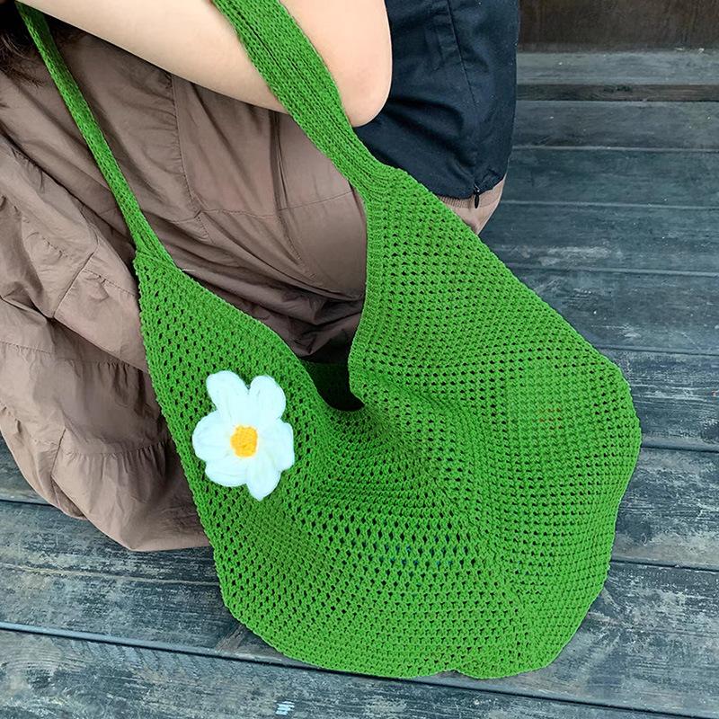 Large capacity woven tote bag women's exquisite flower knitted oblique span bag seaside leisure vacation beach bag