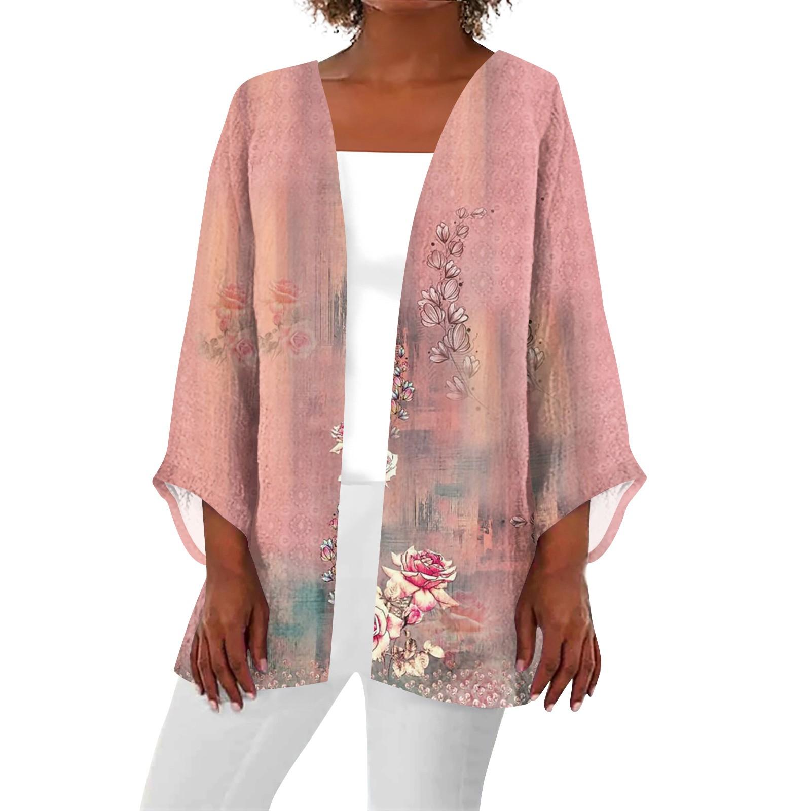 

Женская повседневная модная легкая куртка средней длины с принтом в стиле ретро, ​​кардиган XXXXXL розовый