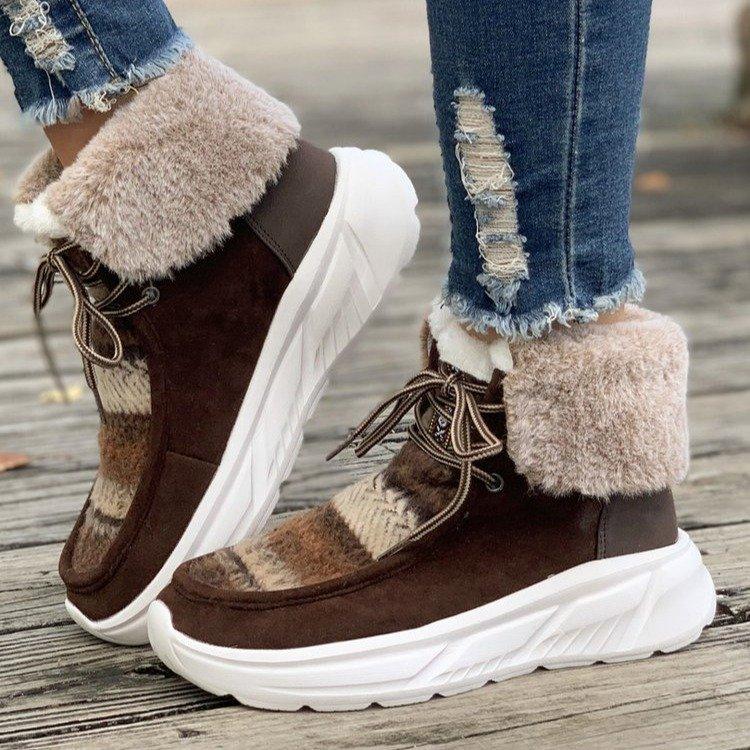 Women's Cozy Platform Snow Boots Winter Warm Faux Fur Lined Anti-Slip Ankle Boot for Women Plush Fleece Lined Short Booties Lace-Up High Top Shoes