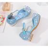 Girls' Sandals Fashion New Spring Autumn Summer High Heel Elsa Closed-Toe Girls' Little Princess Elsa Crystal Children's Shoes