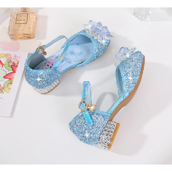 Girls' Sandals Fashion New Spring Autumn Summer High Heel Elsa Closed-Toe Girls' Little Princess Elsa Crystal Children's Shoes