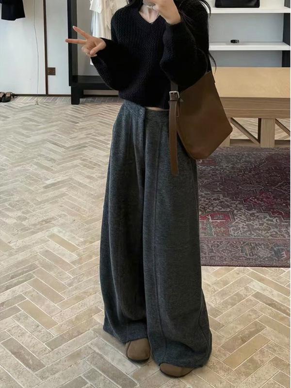 

2025 Women s Plus Size Wide-Leg Casual Pants - Solid Color, Slimming, Versatile for Autumn/Winter XXXL
