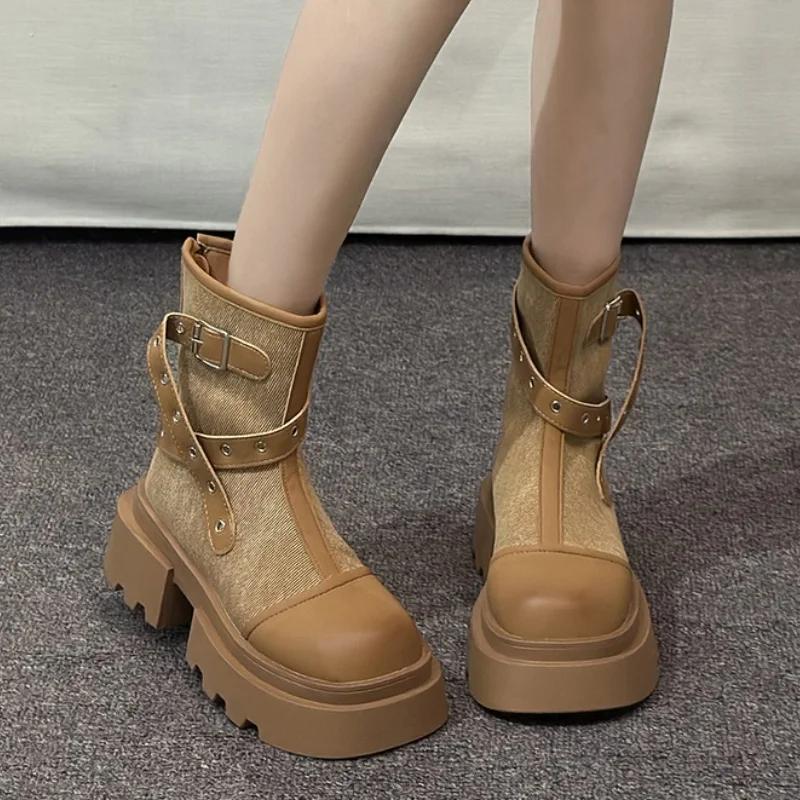 Fashion Winter Fashion Motorcycle Ankle Women Boots 2024 New Flats Platform Casual Shoes Trend Sports Leather Walking Woman Snow Boots