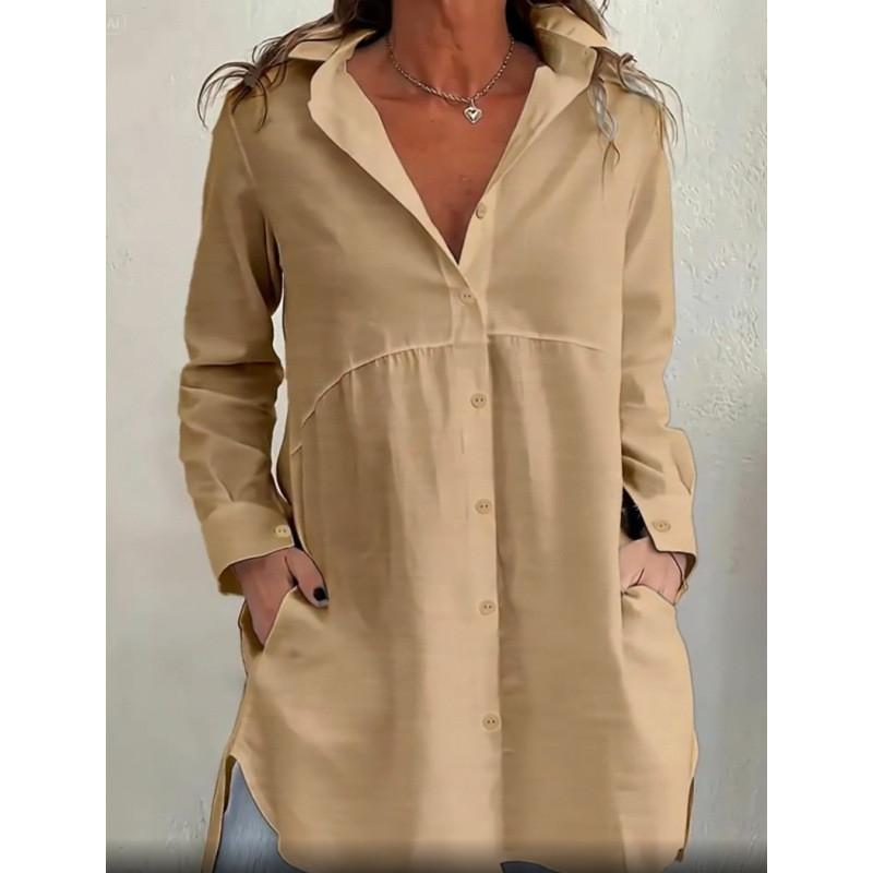 Ice Silk Long Sleeve Shirt With Splicing Design For Casual Fall Wear