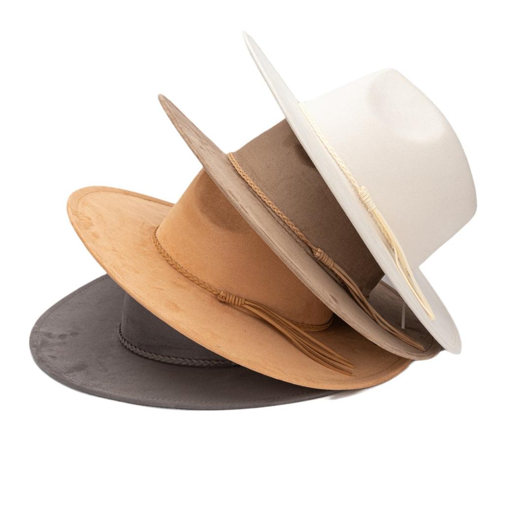 9.5Cm Big Edge Peach Heart Top Hat, Suede Felt Hat, Retro Fashion Big Eaves Hat, Flat Edge Gentleman'S Hat