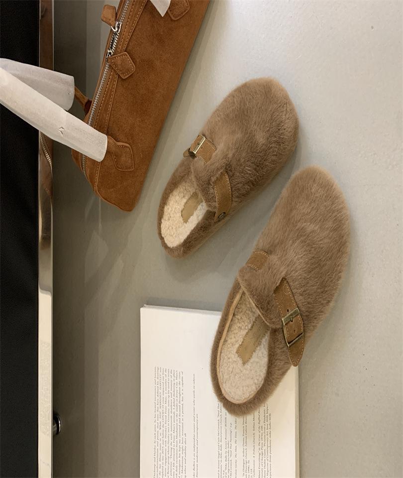 Foreign trade bag head slippers women's new warm and comfortable flat-bottomed lazy slippers in autumn and winter 2025