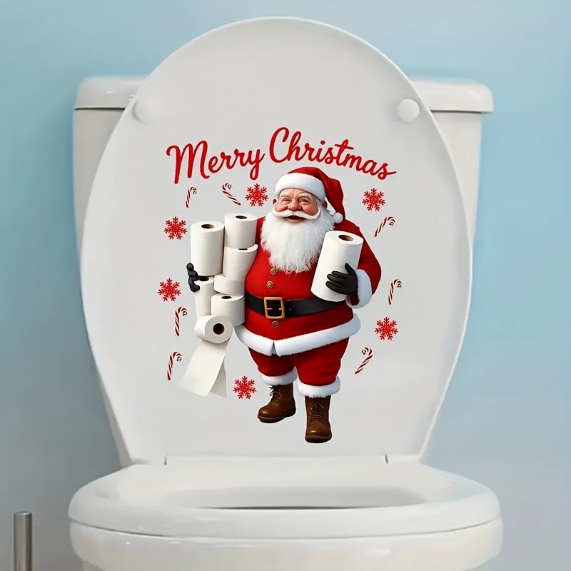 Holiday Toilet Lid Sticker Funny Santa Claus Christmas Pattern Waterproof Self Adhesive for Bathroom Xmas Decoration