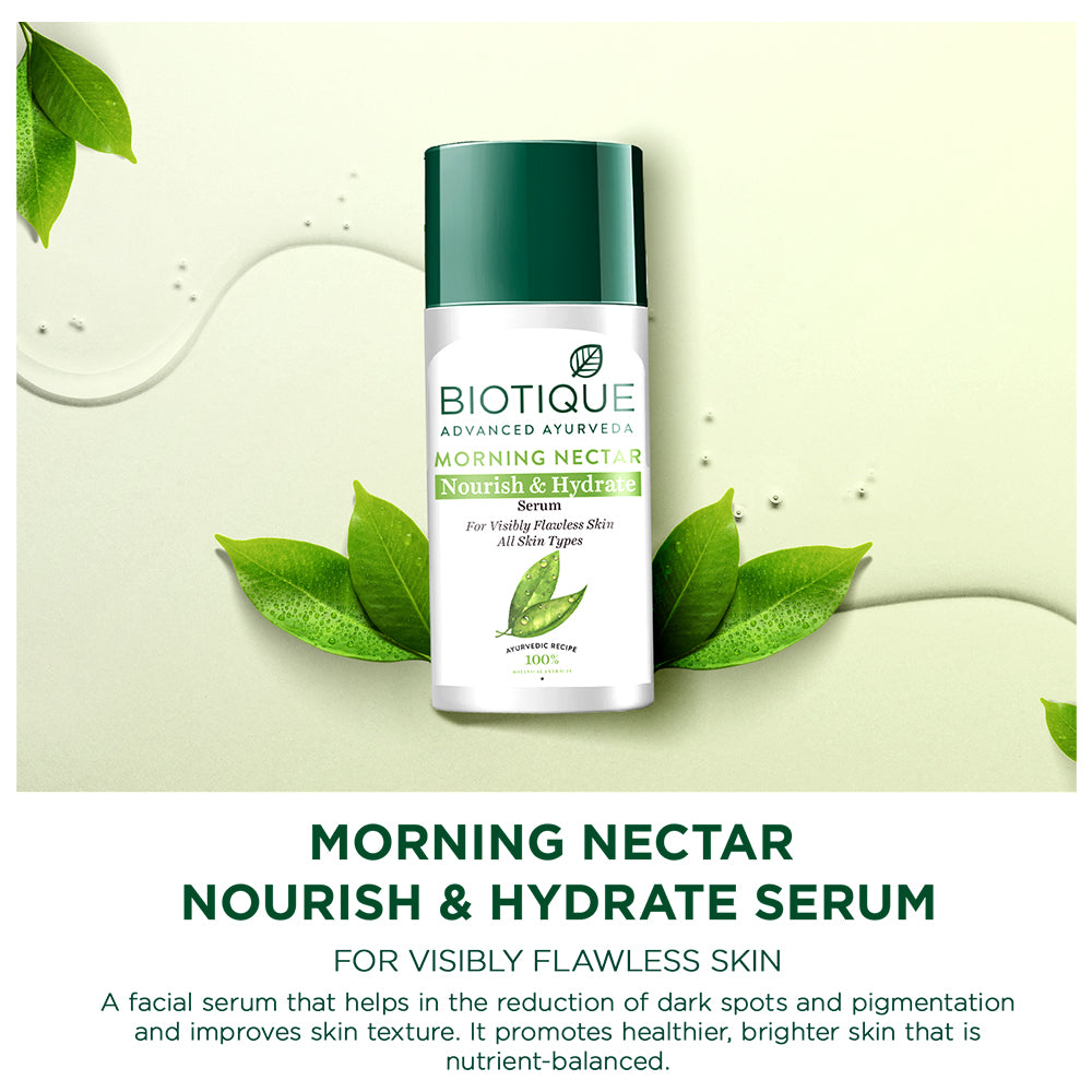 Biotique Morning Nectar Makelloses Serum 40ml – Gegen dunkle Flecken, Feuchtigkeitsspendend, Aufhellend für alle Hauttypen