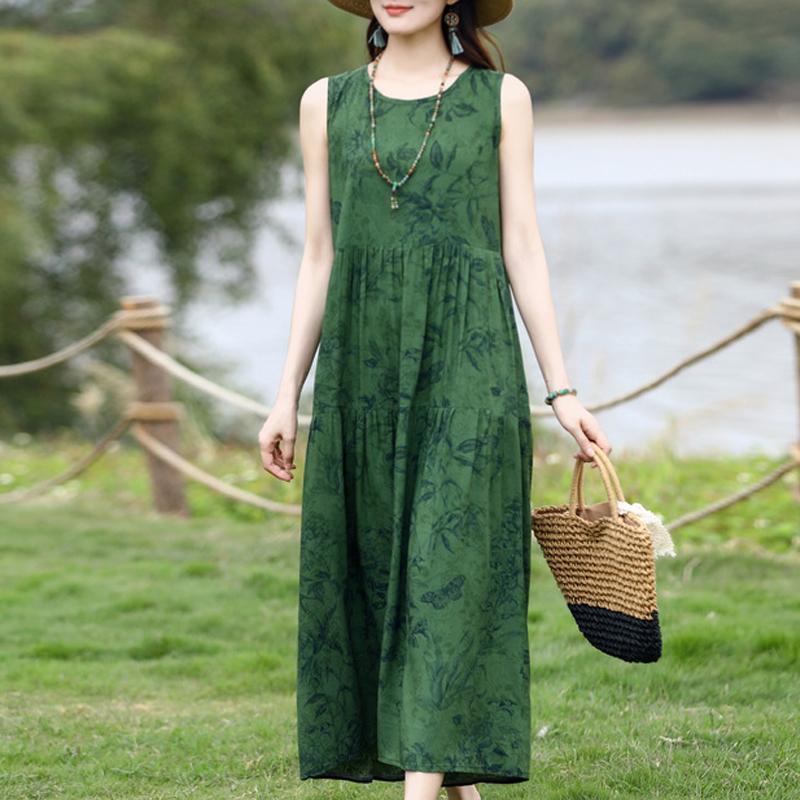Vestido sin mangas de talla grande para mujer, vestidos largos casuales sueltos, ropa de verano vintage