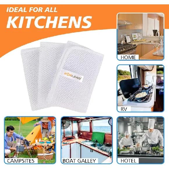 Hot Sale SUNLAND Household Netted Dish Cloths Washing Dishes Scrubber Kitchen Mesh Dishcloth Fast Drying 6 Pack 12Inx12In White