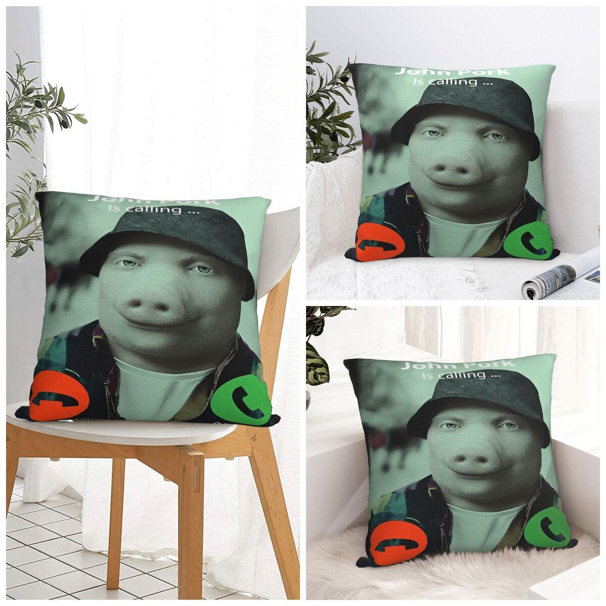 Fine Glasses Unisex Pillow Cover John Pork Is Calling Graphic Cushion Cover Cute Funny Pillow Case For Sofa Bedroom Home Decor Pillowcases