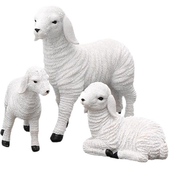Bothyi Resin Figurine Lamb Ornament Decor for Garden Farm Yard Gifts Artificial Lamb Craft, 3 Lambs