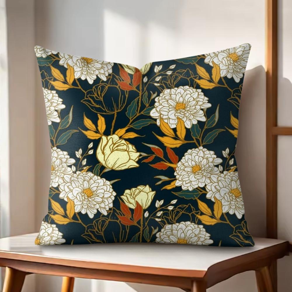 Classic Fresh Floral Pattern Cushion Cover Natural Linen Organic Fabric DoubleSided Printing Couch Pillow Covers Home Decor