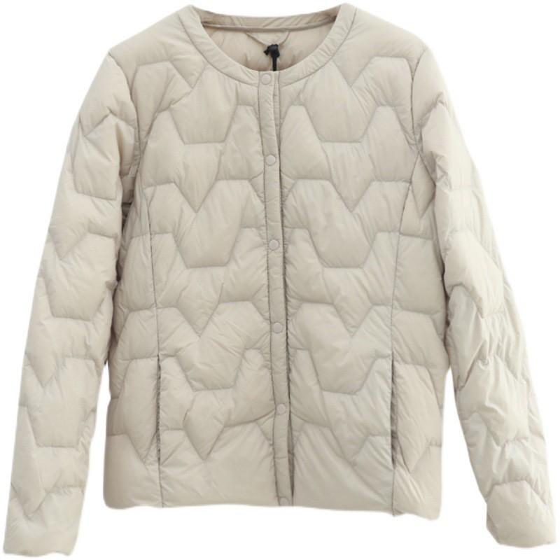 Womens Lightweight Short Down Jacket Inner Layer Round Neck Warm Outerwear Winter